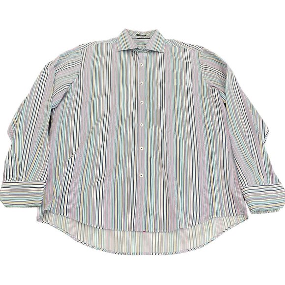 Bugatchi Men's Classic Fit Cotton Multicolor Stripe Button Up Dress Shirt, Sz L - Picture 1 of 6